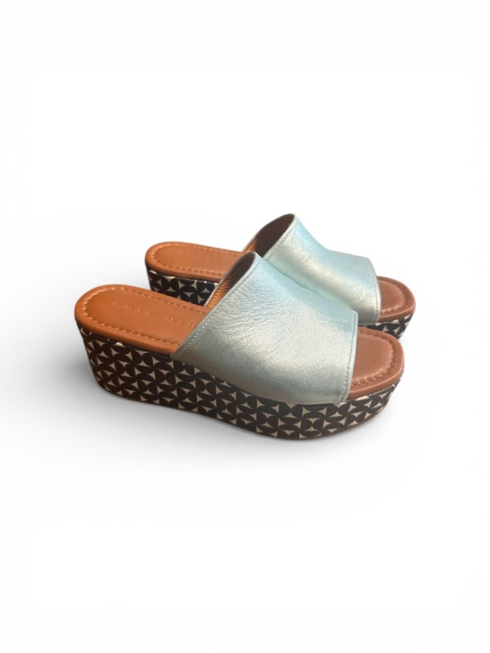 Chie Mihara Silver Platform Wedge Slide Sandals 36